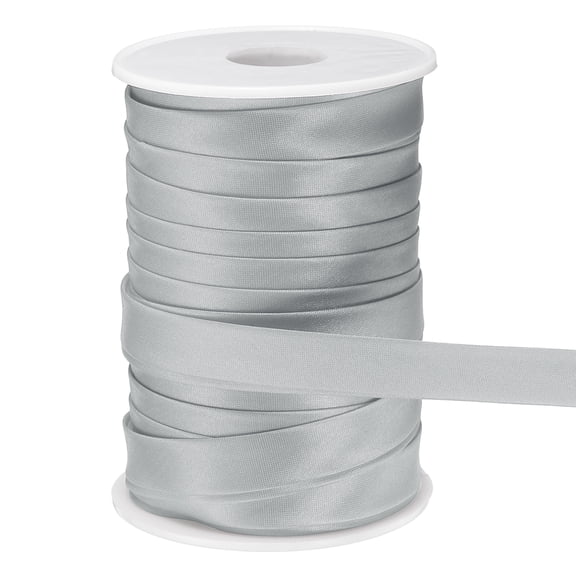 Uxcell Double Fold Bias Tape for Sewing 5/8 inch x 25 Yards Satin Pre-fold Continuous Binding Tape for Seaming Quilting Hemming Binding DIY Crafts, Silver Gray