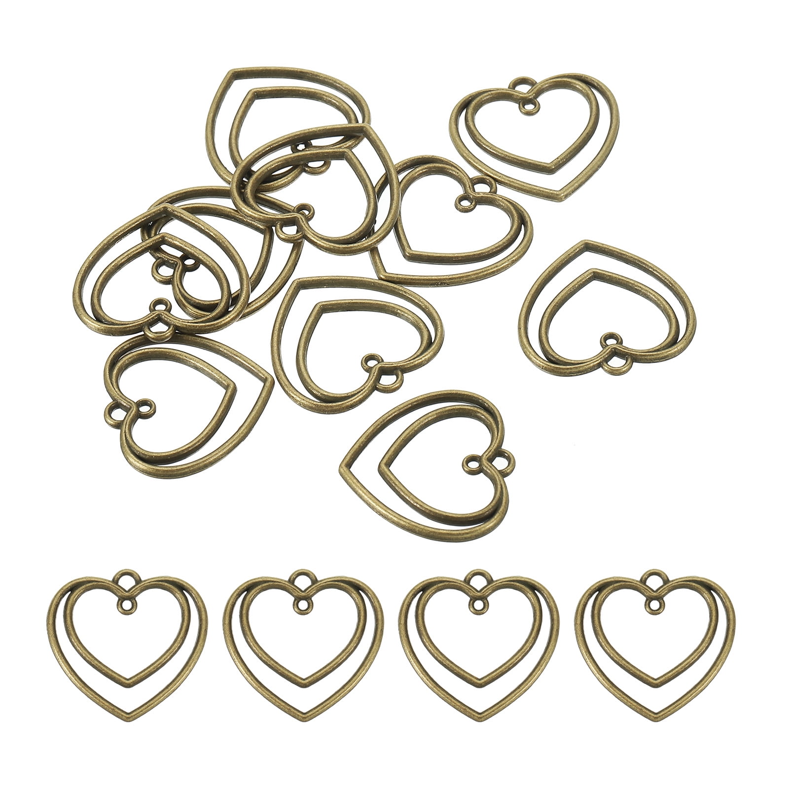 Uxcell Double-Heart Shape Alloy Open Back Bezel Pendants DIY Hollow ...