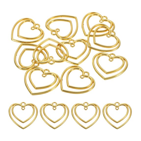 Uxcell Double-Heart Shape Alloy Open Back Bezel Pendants DIY Hollow Frame, Gold Tone 20 Pack