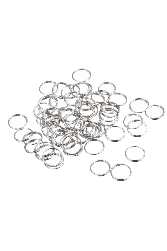 Double Loops Split Rings, 10mm Small Round Key Ring Parts, Silver Tone 64 Pack