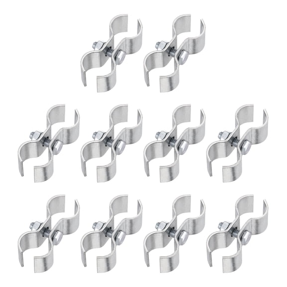 Uxcell Double Pipe Clamp, 10 Pcs Saddle Clamps Fits 16mm(0.63") Pipes, Galvanized Carbon Steel Chain Link Fence Panel Clamps with Hex Bolts and Nuts for Dog Kennel Temporary Fence, Silver