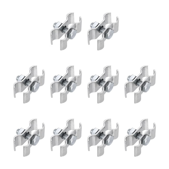 Uxcell Double Pipe Clamp, 10 Pcs Saddle Clamps Fits 8mm(0.31") Pipes, Galvanized Carbon Steel Chain Link Fence Panel Clamps with Hex Bolts and Nuts for Dog Kennel Temporary Fence, Silver