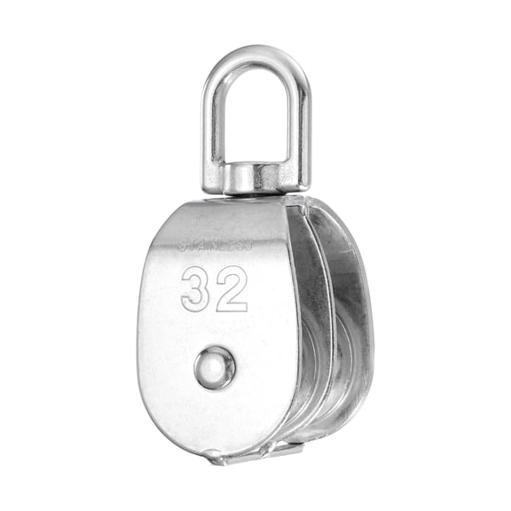 Uxcell Double Pulley Block,(Loading 230KG, Silver)(1 Set), Stainless Steel Heavy Duty Wheel Swivel Rigging Lifting Fixed Pulley for Wire Rope Gym Equipment Clothesline