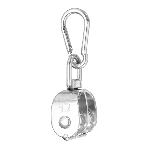 Uxcell Double Pulley Block,(Loading 30KG, Silver)(1 Set), Stainless Steel Heavy Duty Wheel Swivel Rigging Lifting Fixed Pulley for Wire Rope Gym Equipment Clothesline