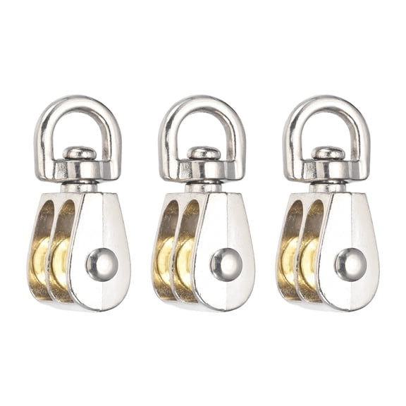 Uxcell Double Pulley Block, (Loading 500KG, 45mm / 1.77 Inch Length)(3Pcs), Zinc Alloy Heavy Duty Wheel Swivel Rigging Lifting Fixed Pulley for Wire Rope Gym Equipment Clothesline