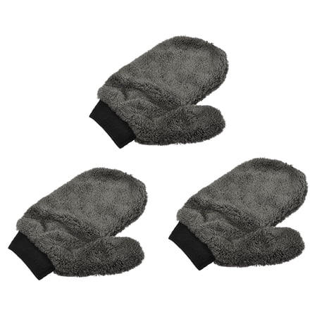 Uxcell Double Sided Chenille Dusting Mitten Microfiber Cleaning Glove, Gray 3 Pack