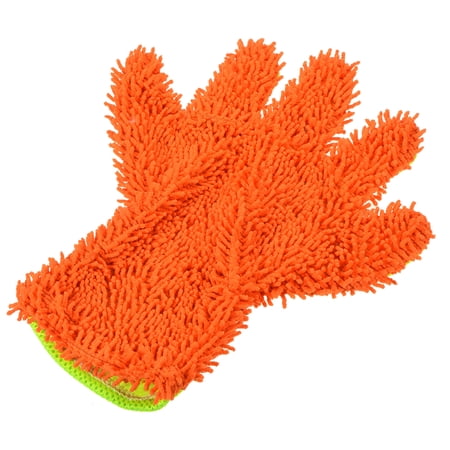 Uxcell Double Sided Chenille Dusting Mitten Microfiber Cleaning Glove, Green Orange