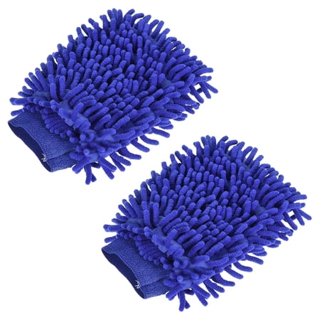 Uxcell Double-Sided Microfiber Soft Chenille Dusting Wash Mitten, Dark Blue 2 Pack