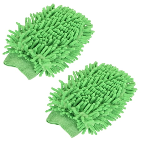 Uxcell Double-Sided Microfiber Soft Chenille Dusting Wash Mitten, Green 2 Pack