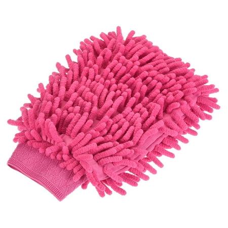 Uxcell Double-Sided Microfiber Soft Chenille Dusting Wash Mitten, Pink