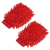 Uxcell Double-Sided Microfiber Soft Chenille Dusting Wash Mitten, Rose Red 2 Pack