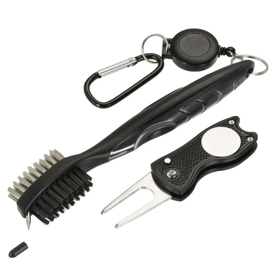 Uxcell Double Sided Retractable Dust Groove Cleaner with Divot Tool Golf Club Brush Black