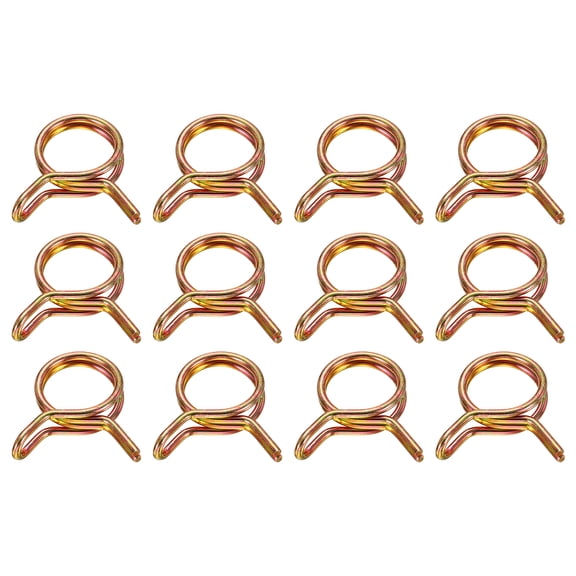 Uxcell Double Wire Fuel Line Hose Clips 10mm ID, 12Pcs 65Mn Spring Steel Tubing Spring Clips Clamps Assortment for Air Hose Tube Water Pipe Motorcycle Scooter ATV, Brass