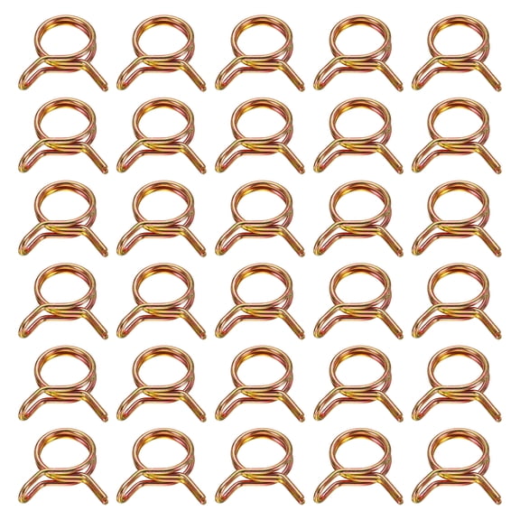 Uxcell Double Wire Fuel Line Hose Clips 10mm ID, 30Pcs 65Mn Spring Steel Tubing Spring Clips Clamps Assortment for Air Hose Tube Water Pipe Motorcycle Scooter ATV, Brass