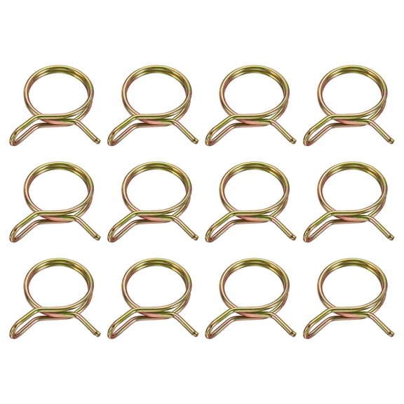 Uxcell Double Wire Fuel Line Hose Clips 14mm ID, 12Pcs 65Mn Spring Steel Tubing Spring Clips Clamps Assortment for Air Hose Tube Water Pipe Motorcycle Scooter ATV, Brass