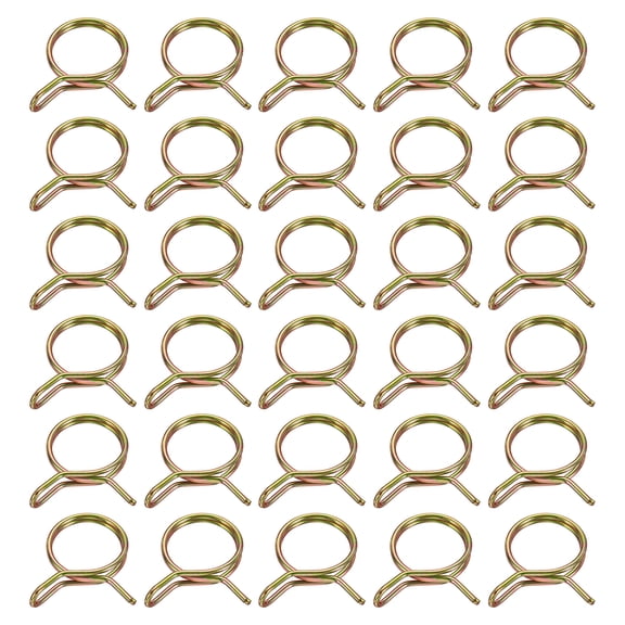 Uxcell Double Wire Fuel Line Hose Clips 14mm ID, 30Pcs 65Mn Spring Steel Tubing Spring Clips Clamps Assortment for Air Hose Tube Water Pipe Motorcycle Scooter ATV, Brass