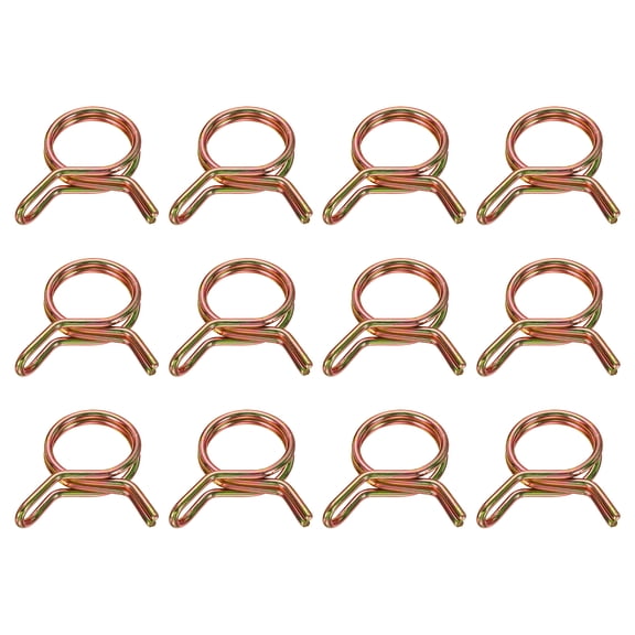 Uxcell Double Wire Fuel Line Hose Clips 16mm ID, 12Pcs 65Mn Spring Steel Tubing Spring Clips Clamps Assortment for Air Hose Tube Water Pipe Motorcycle Scooter ATV, Brass