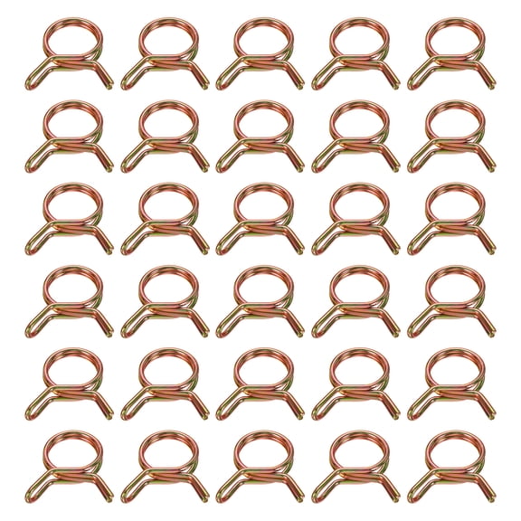 Uxcell Double Wire Fuel Line Hose Clips 16mm ID, 30Pcs 65Mn Spring Steel Tubing Spring Clips Clamps Assortment for Air Hose Tube Water Pipe Motorcycle Scooter ATV, Brass