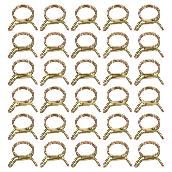 Uxcell Double Wire Fuel Line Hose Clips 25mm ID, 30Pcs 65Mn Spring Steel Tubing Spring Clips Clamps Assortment for Air Hose Tube Water Pipe Motorcycle Scooter ATV, Brass