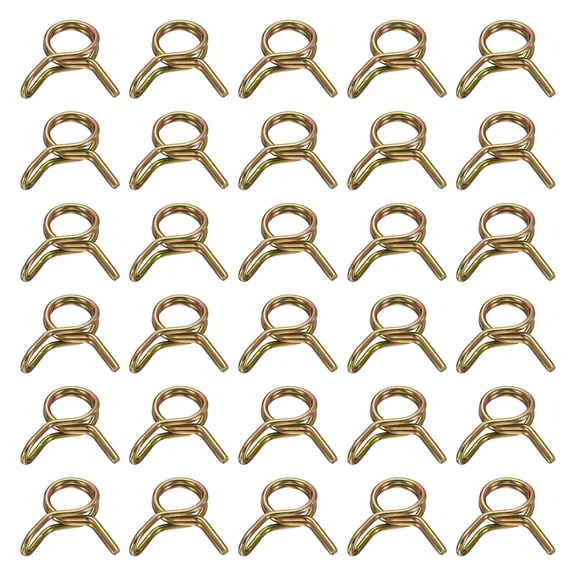Uxcell Double Wire Fuel Line Hose Clips 5mm ID, 30Pcs 65Mn Spring Steel Tubing Spring Clips Clamps Assortment for Air Hose Tube Water Pipe Motorcycle Scooter ATV, Brass