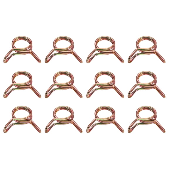 Uxcell Double Wire Fuel Line Hose Clips 7mm ID, 12Pcs 65Mn Spring Steel Tubing Spring Clips Clamps Assortment for Air Hose Tube Water Pipe Motorcycle Scooter ATV, Brass