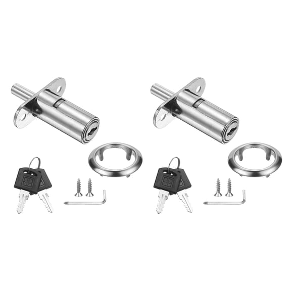 Uxcell Drawer Desk Push Plunger Lock, 2Pcs 1-9/16" Cylinder Diameter 2-7/16" Cylinder Length Zinc Alloy Sliding Cabinet Locks with Cross Screwdriver Keyed for Wardrobe Drawers, Silver