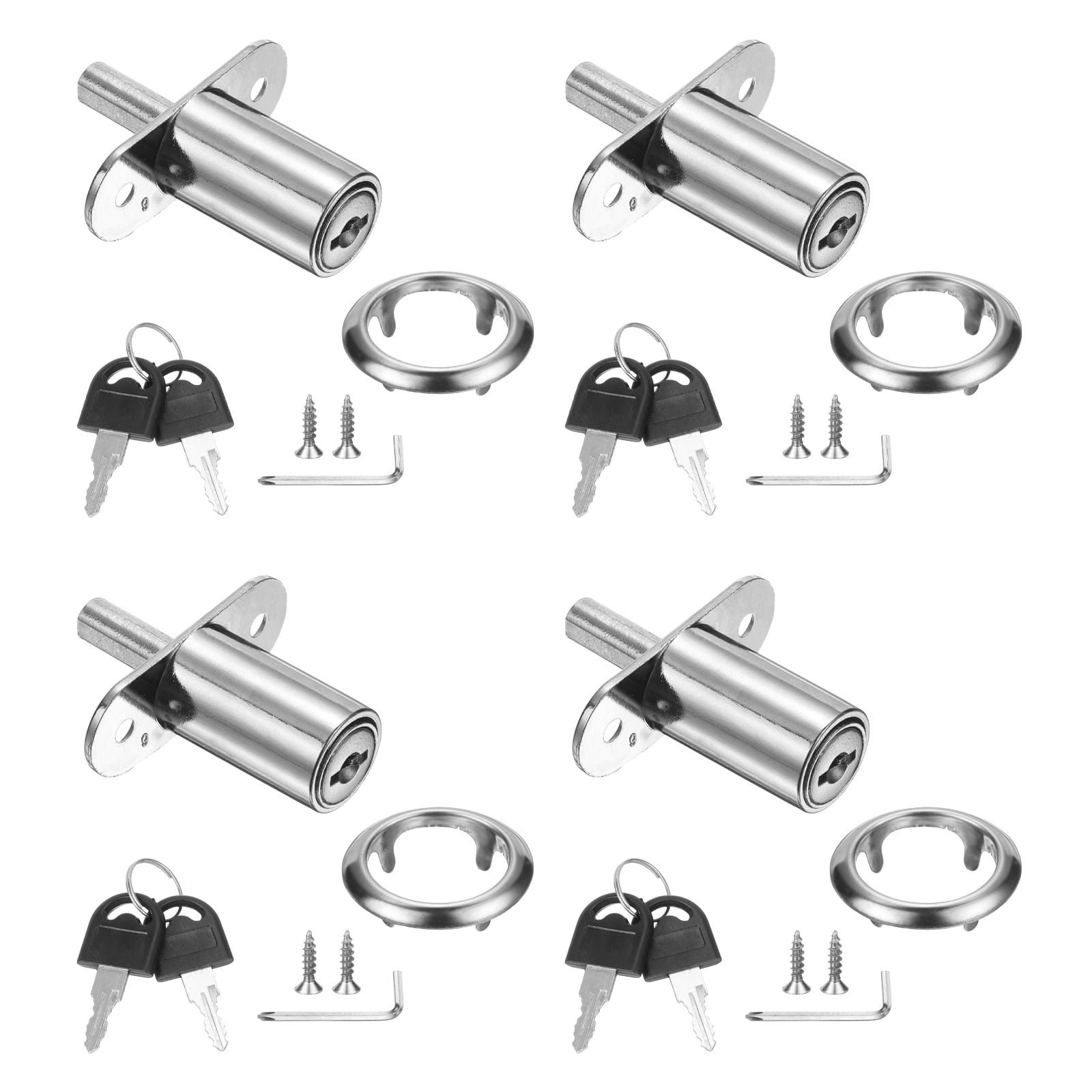 Uxcell Drawer Desk Push Plunger Lock, 4Pcs 1-1/4" Cylinder Diameter 2-1/16" Cylinder Length Zinc Alloy Sliding Cabinet Locks with Cross Screwdriver Keyed for Wardrobe Drawers, Silver