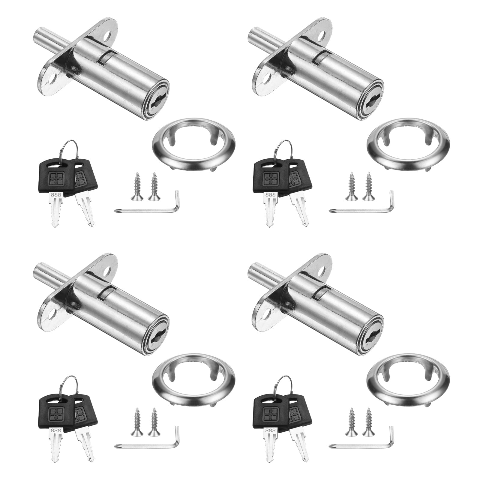Uxcell Drawer Desk Push Plunger Lock, 4Pcs 1-9/16" Cylinder Diameter 2-7/16" Cylinder Length Zinc Alloy Sliding Cabinet Locks with Cross Screwdriver Keyed Alike for Wardrobe Drawers