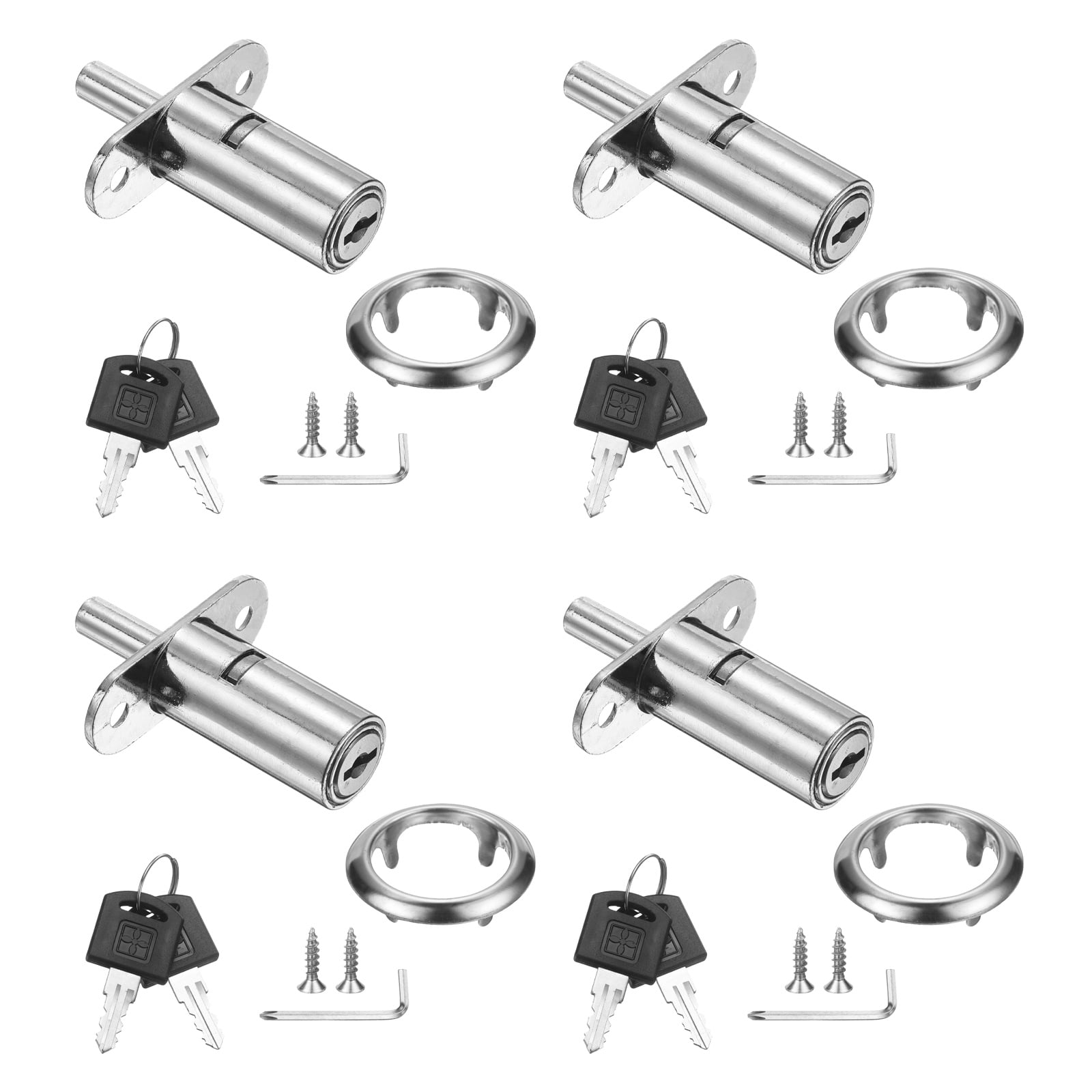 Uxcell Drawer Desk Push Plunger Lock, 4Pcs 1-9/16" Cylinder Diameter 2-7/16" Cylinder Length Zinc Alloy Sliding Cabinet Locks with Cross Screwdriver Keyed for Wardrobe Drawers, Silver