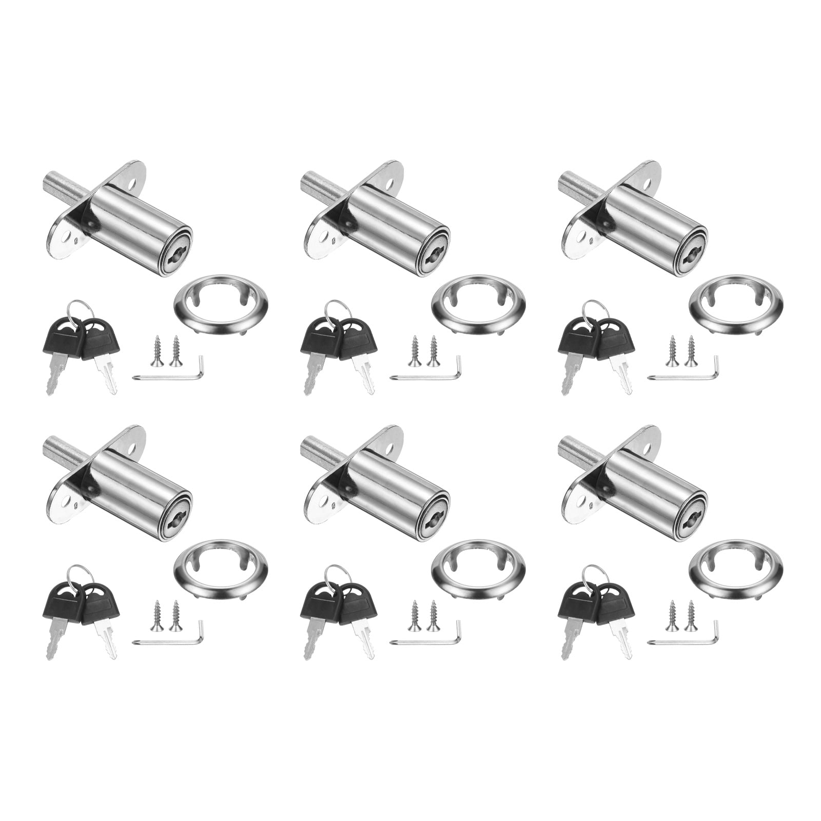 Uxcell Drawer Desk Push Plunger Lock, 6Pcs 1-1/4" Cylinder Diameter 2-1/16" Cylinder Length Zinc Alloy Sliding Cabinet Locks with Cross Screwdriver Keyed Alike for Wardrobe Drawers
