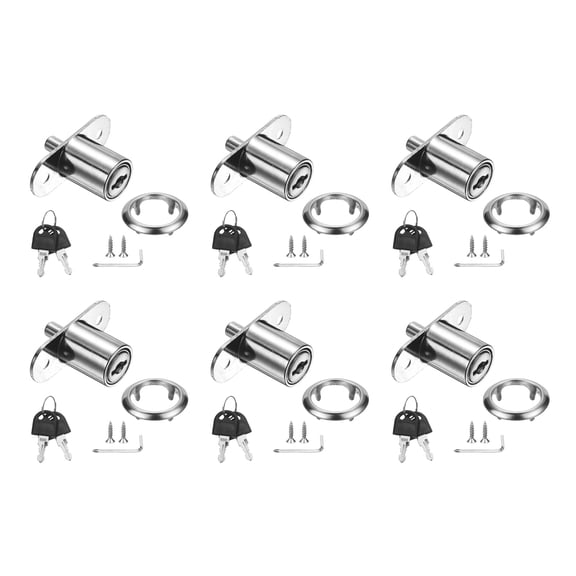 Uxcell Drawer Desk Push Plunger Lock, 6Pcs 7/8" Cylinder Diameter 1-7/16" Cylinder Length Zinc Alloy Sliding Cabinet Locks with Cross Screwdriver Keyed Alike for Wardrobe Drawers
