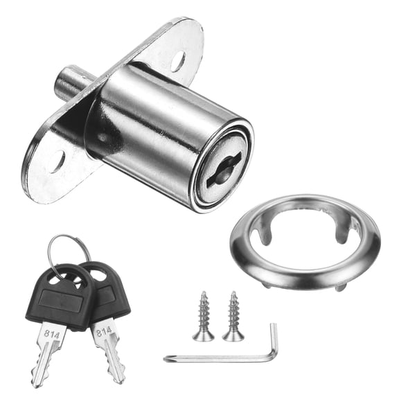 Uxcell Drawer Desk Push Plunger Lock, 7/8" Cylinder Diameter 1-7/16" Cylinder Length Zinc Alloy Sliding Cabinet Locks with Cross Screwdriver Keyed for Wardrobe Drawers, Silver