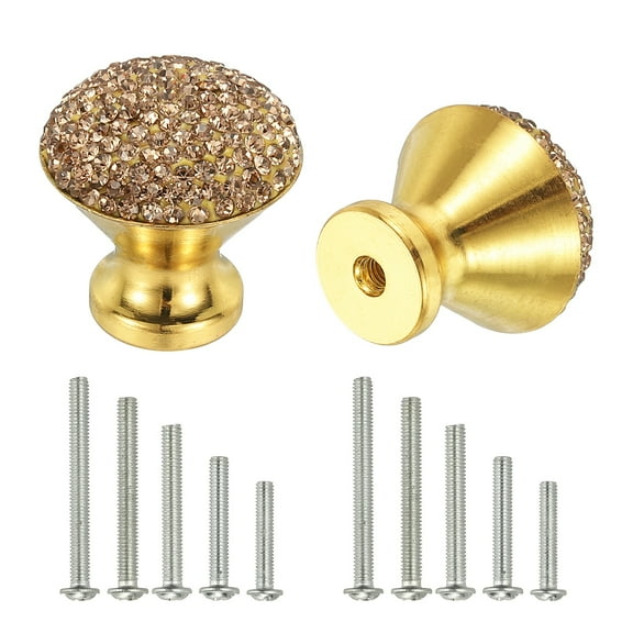 Uxcell Drawer Knobs,2Pcs 1.1 Inch (28mm)Diameter Bling Diamond Decoration Cabinet Knob, Round Rhinestones Pull Handle with Screws for Home, Office (Gold Base + Crystal Yellow Diamond)