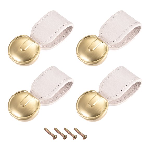 Uxcell Drawer Knobs, 3.15" 4Pack Leather Dresser Handle Door Pulls Cupboard Pull, White
