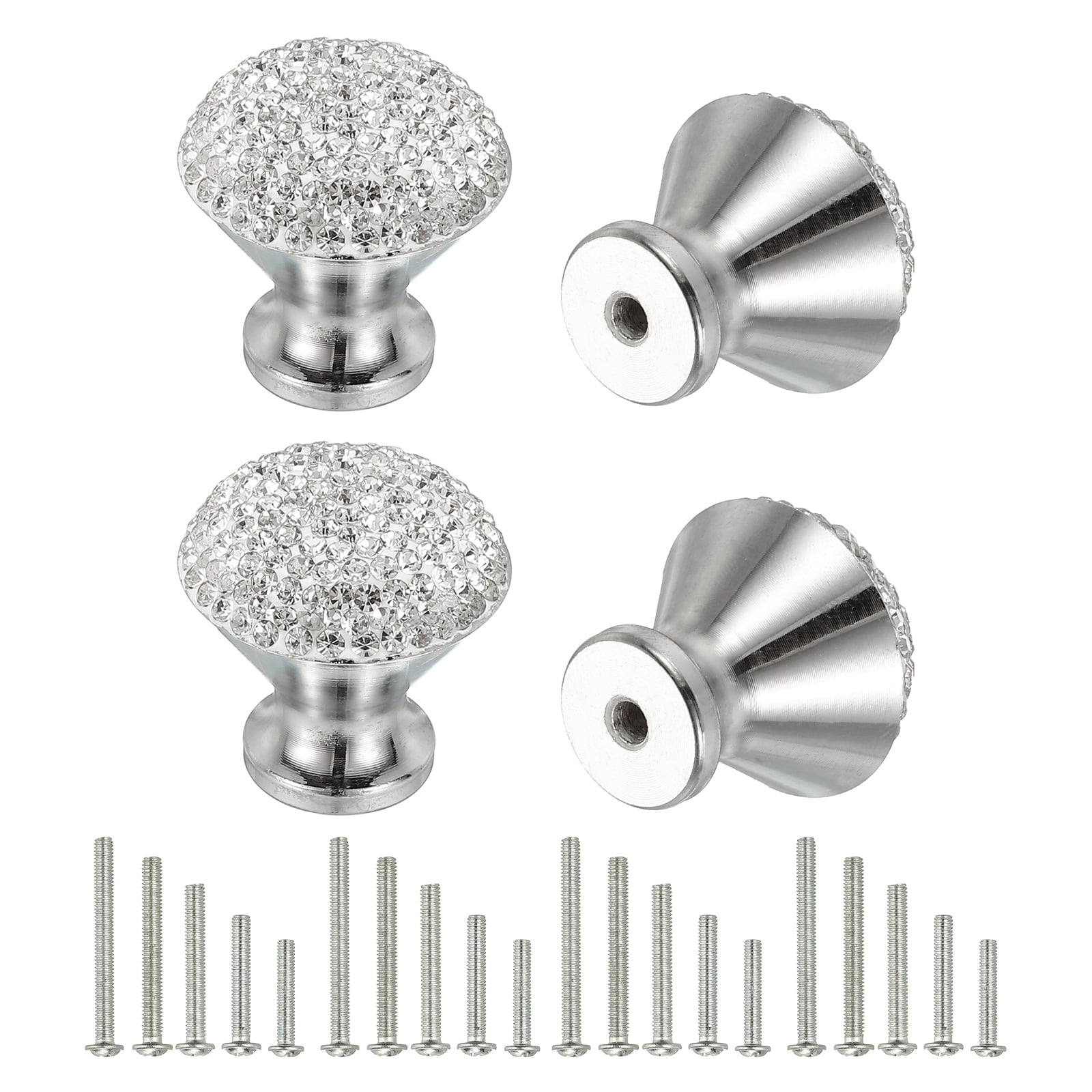 Uxcell Drawer Knobs,4Pcs 1.1 Inch (28mm)Diameter Bling Diamond Decoration Cabinet Knob, Round Rhinestones Pull Handle with Screws for Home, Office, Kitchen (White Base + White Diamond)