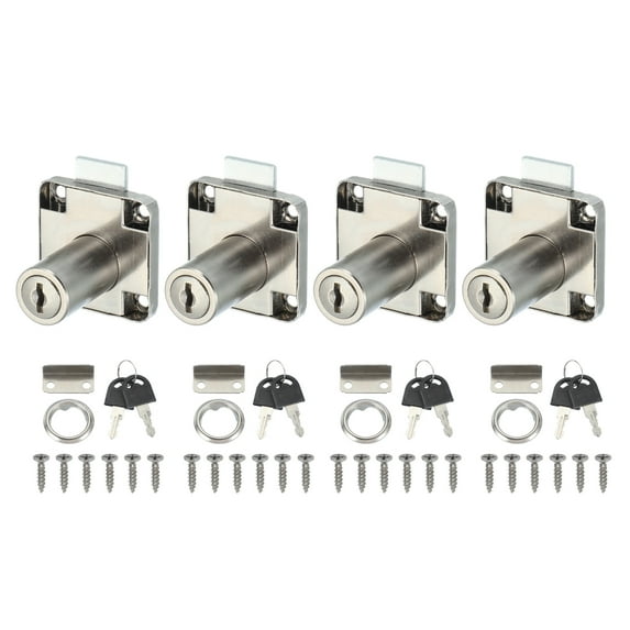 Uxcell Drawer Lock with Keys, Steel Cabinet Drawer Lock Cylinder Cam Locks Keyed Alike for File Drawer RV Storage Replacement 1-1/4" Length 3/4" Dia Silver