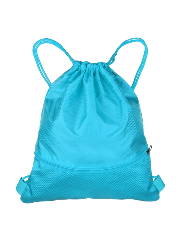 Drawstring Backpack Bag 16.5" x 19.3" Oxford Cloth Bulk Cinch Sack, Lake Blue