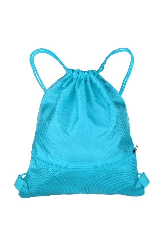 Drawstring Backpack Bag 16.5" x 19.3" Oxford Cloth Bulk Cinch Sack, Lake Blue