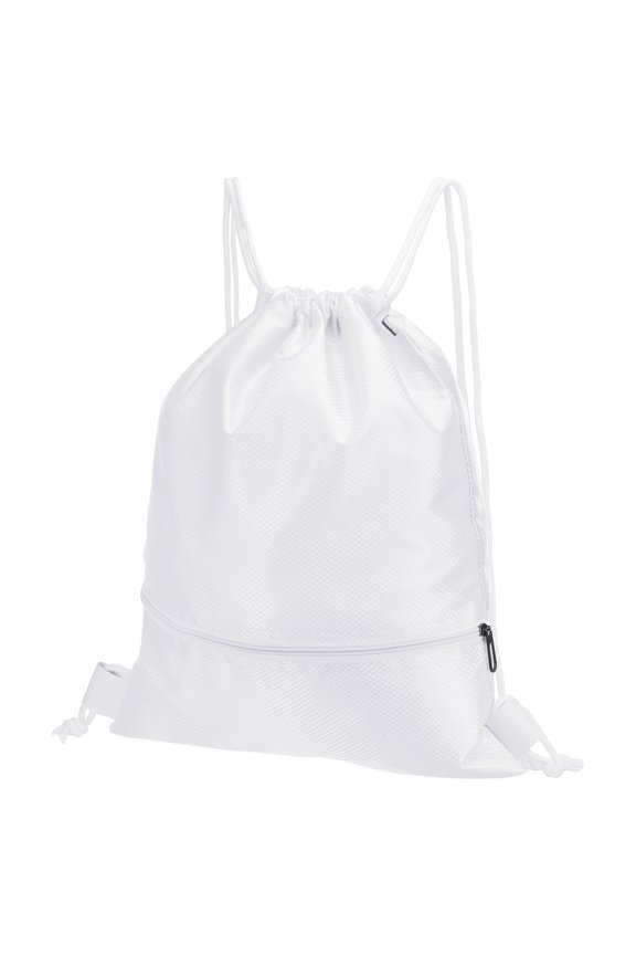 Drawstring Backpack Bags Drawstring Gym Bag with Zip Pocket for Women Men White