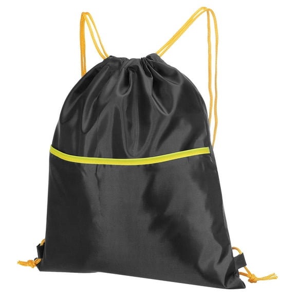 Uxcell Drawstring Backpack Bags Drawstring Gym Bag with W Zipper Side Pockets for Women Men Black