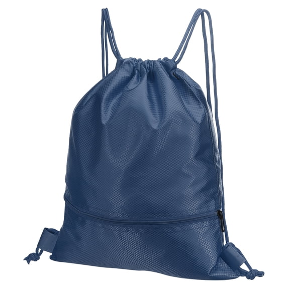 Uxcell Drawstring Backpack Bags Drawstring Gym Bag with Zip Pocket for Women Men Navy Blue