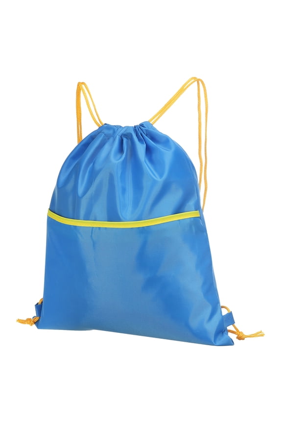 Drawstring Backpack Bags Drawstring Gym Bags with W Zipper Side Pocket for Women Men Blue