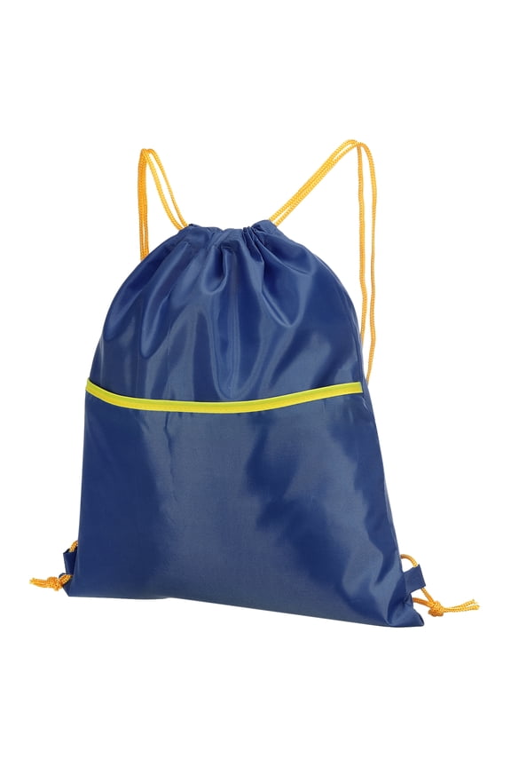 Drawstring Backpack Bags Drawstring Gym Bags with W Zipper Side Pocket for Women Men Navy Blue