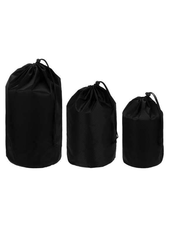 Drawstring Bag with Toggle, Cinch Sack and Ditty Pouch Durable Portable Outdoor Ditty Bag 3 Size & 3Pcs & Black - Fitting for ( Sports/Backpacking/Camping/Traveling)