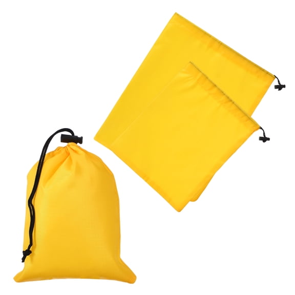 Uxcell Drawstring Bag with Toggle, Stuff Sack String Waterproof Travel Storage Bags for Gym Travel 3 Size & 3 Pack & Yellow