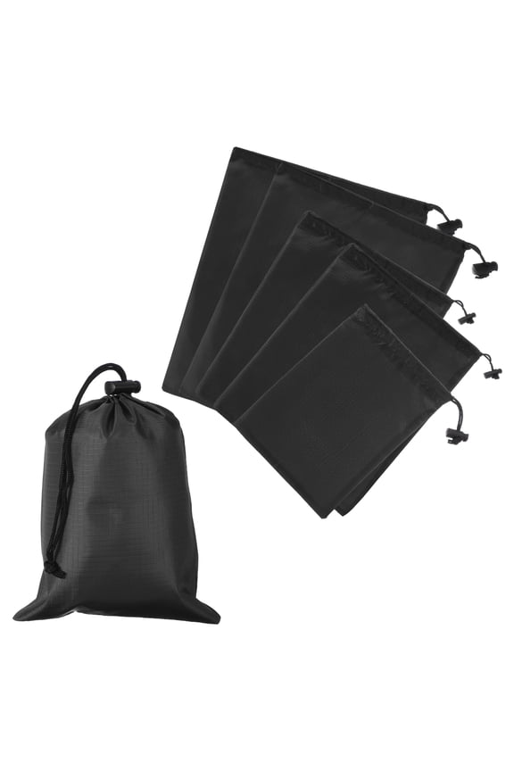 Drawstring Bag with Toggle, Stuff Sack String Waterproof Travel Storage Bags for Gym Travel 3 Size & 6 Pack & Black
