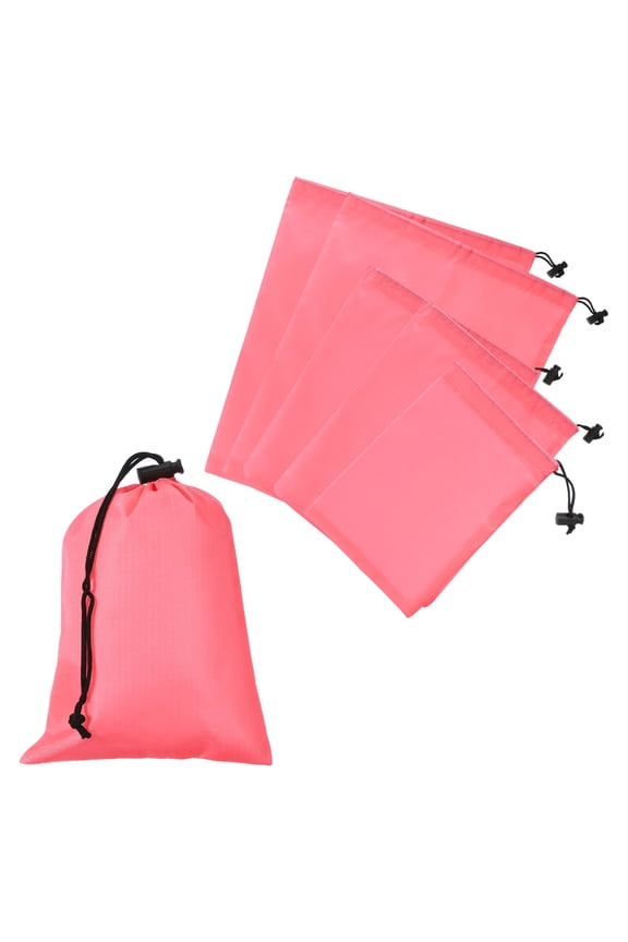 Drawstring Bag with Toggle, Stuff Sack String Waterproof Travel Storage Bags for Gym Travel 3 Size & 6 Pack & Pink