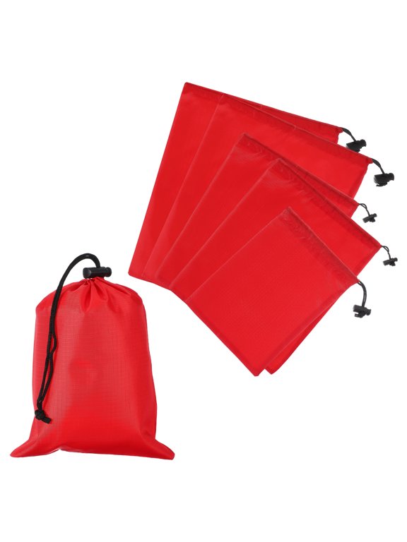 Drawstring Bag with Toggle, Stuff Sack String Waterproof Travel Storage Bags for Gym Travel 3 Size & 6 Pack & Red