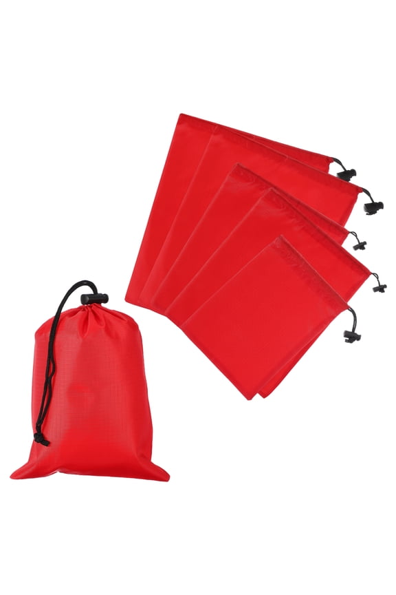 Drawstring Bag with Toggle, Stuff Sack String Waterproof Travel Storage Bags for Gym Travel 3 Size & 6 Pack & Red