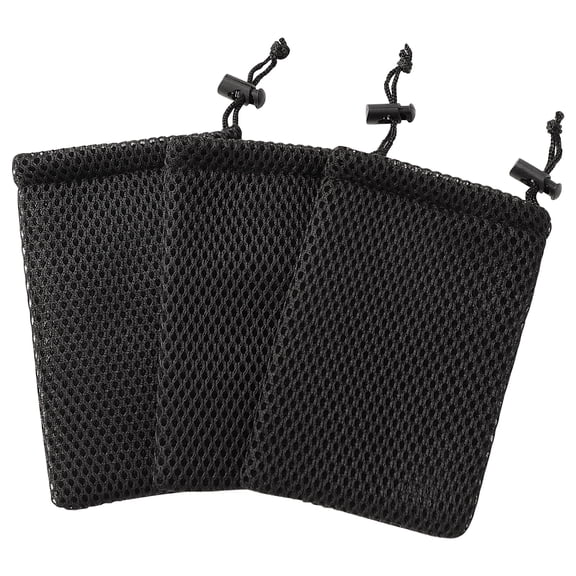 Uxcell Drawstring Closure Black Cell Phone MP3 Nylon Mesh Pouch Bags 3 Pcs